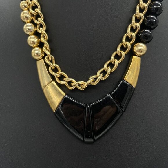 Juliet and Company Black and Gold Beaded Geometric Collar Necklace 17 to 19 In - Picture 3 of 4